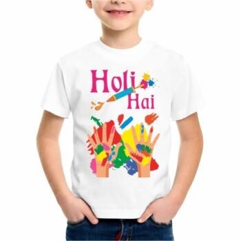 Holi Hand White Graphic Printed Round Neck Kids Unisex Girls | Boys| Half Sleeve T-Shirt All Sizes